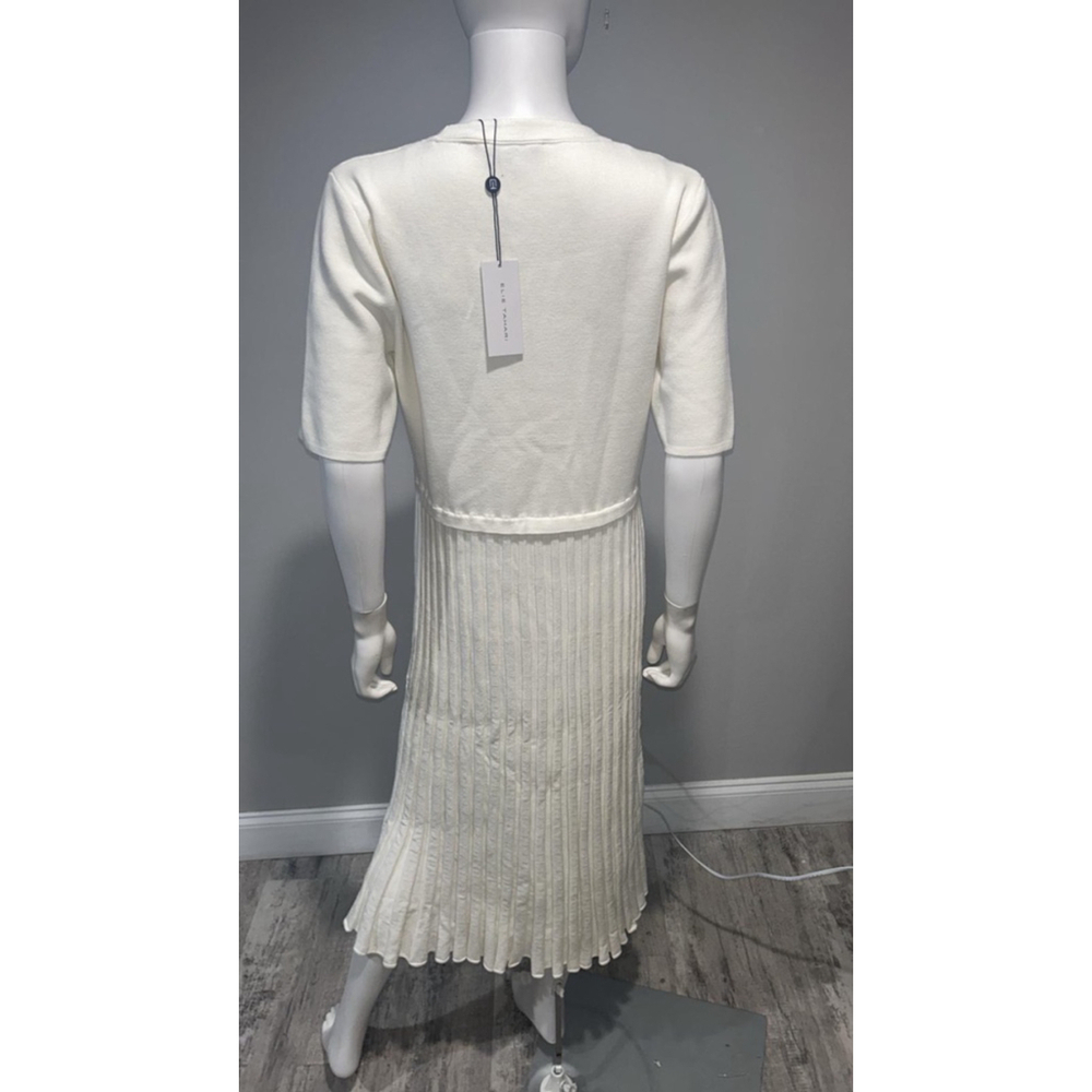 Women's Elie Tahari White Short Sleeve Knit Pleated Midi Dress - Picture 11 of 11